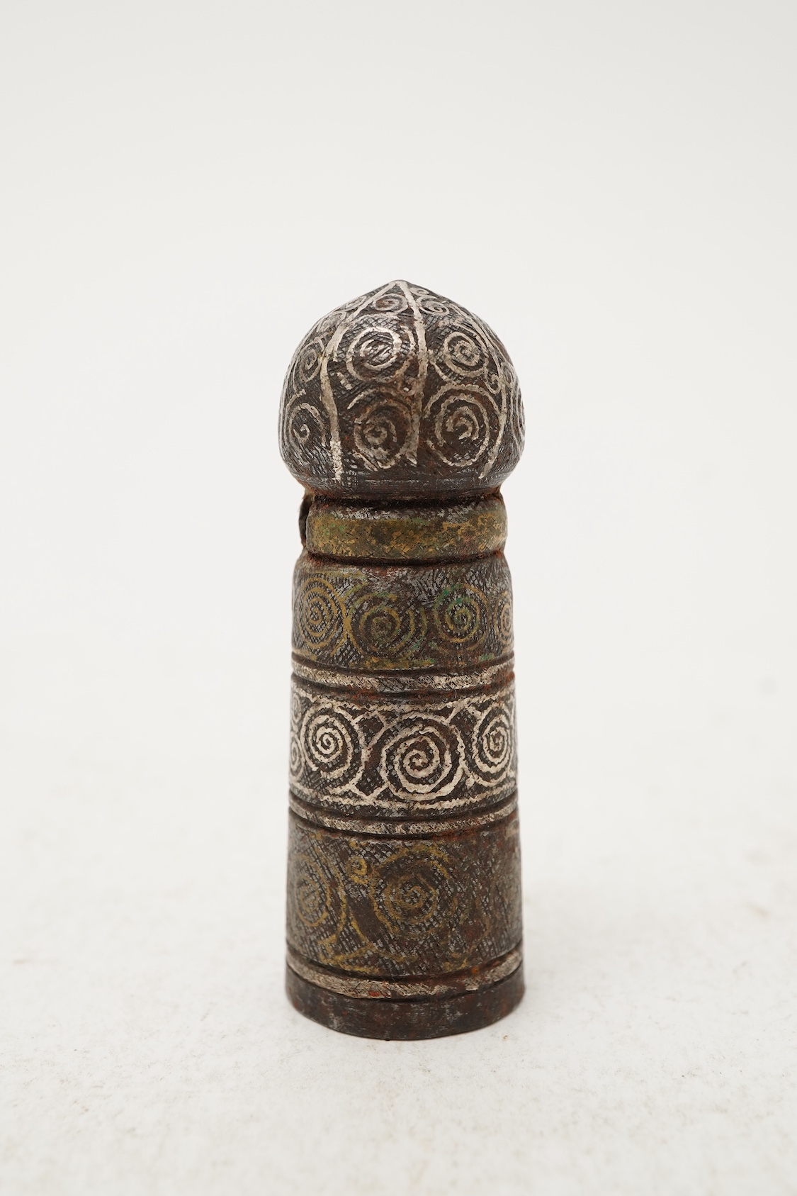 A Sino-Tibetan damascened iron seal or temple stamp, Ming dynasty